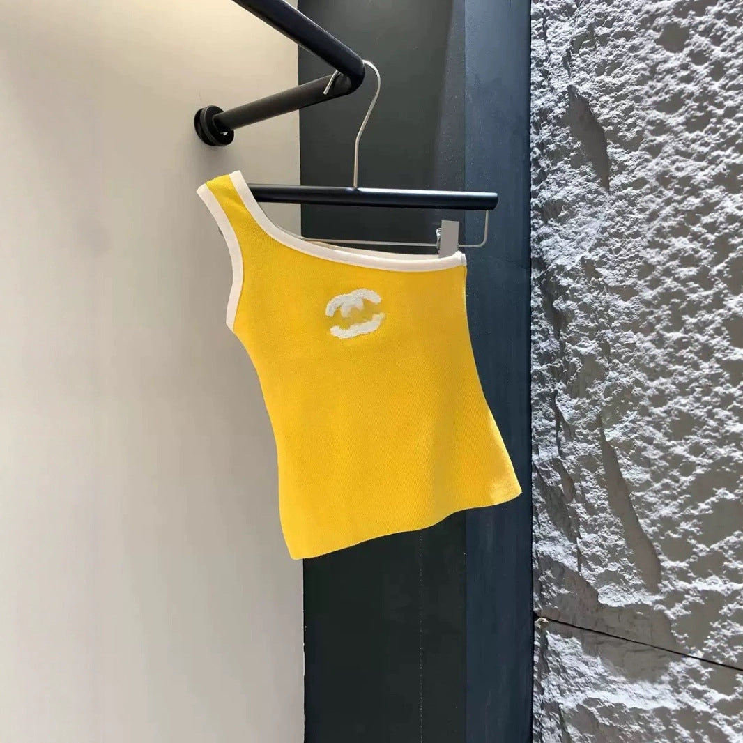 Verano 25 nuevo chaleco de punto de rayas y monogramas de Xiangjia - chaleco sin mangas