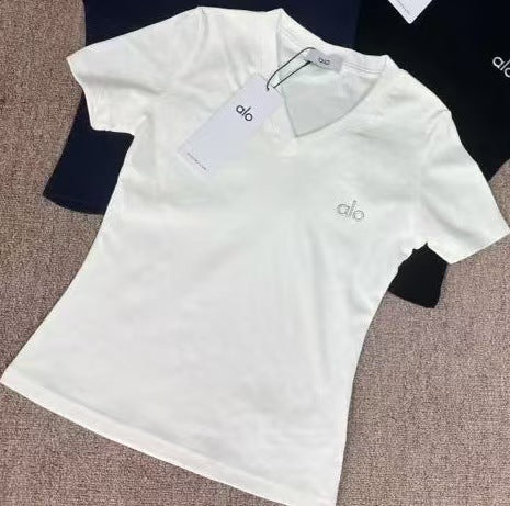 Nueva camiseta de manga corta de cuello de algodón y melocotón de Bamboo Joint para mujer 2026 camiseta slim slim de verano Top High Edition