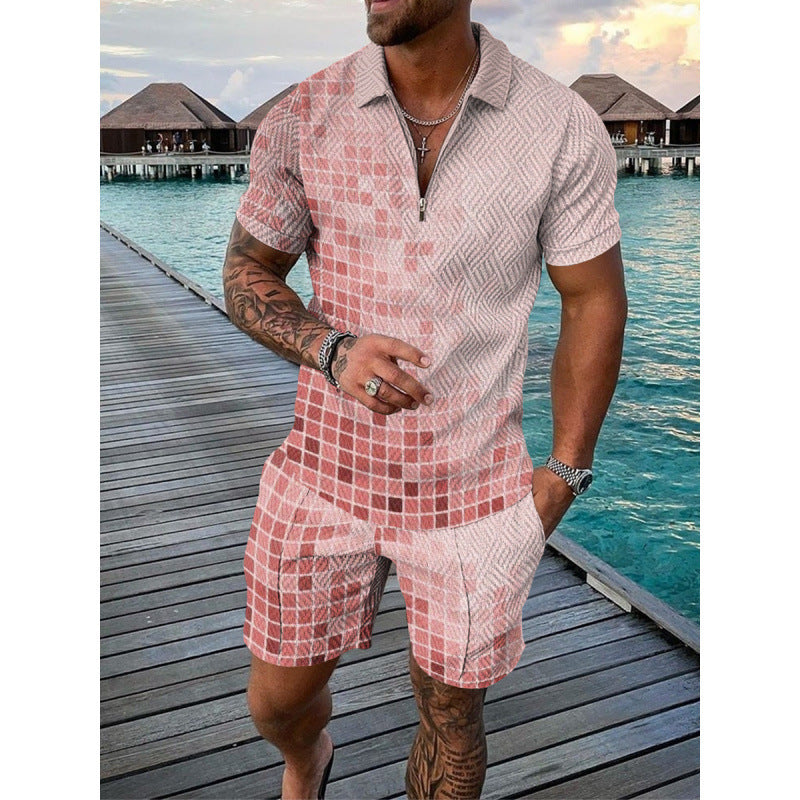 Conjunto de dos piezas de manga corta y pantalones cortos de Amazon de verano transfronterizo 2024 para comercio exterior, conjunto deportivo casual masculino