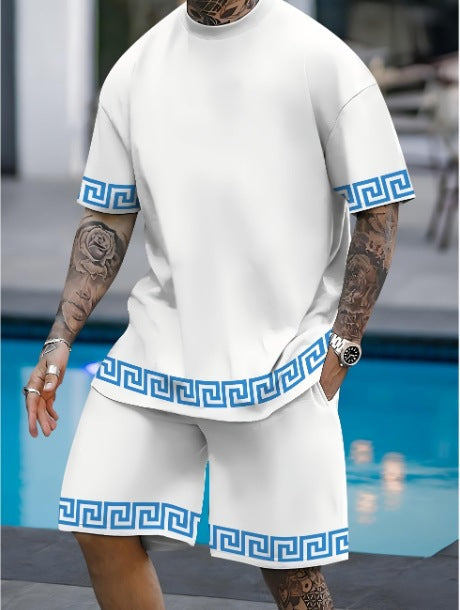 Conjunto casual de hip-hop casual de verano con impresión digital 3D de Amazon de Amazon lleva pantalones cortos de cuello redondo y manga corta sueltos