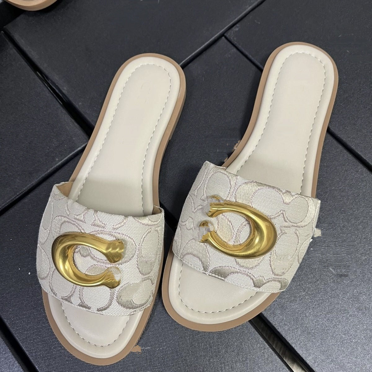 Prendas exteriores estilo francés estilo Style C con hebillas metálicas para mujer, zapatillas refrescantes versátiles y de moda 2025