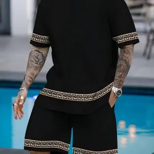 Conjunto casual de hip-hop casual de verano con impresión digital 3D de Amazon de Amazon lleva pantalones cortos de cuello redondo y manga corta sueltos