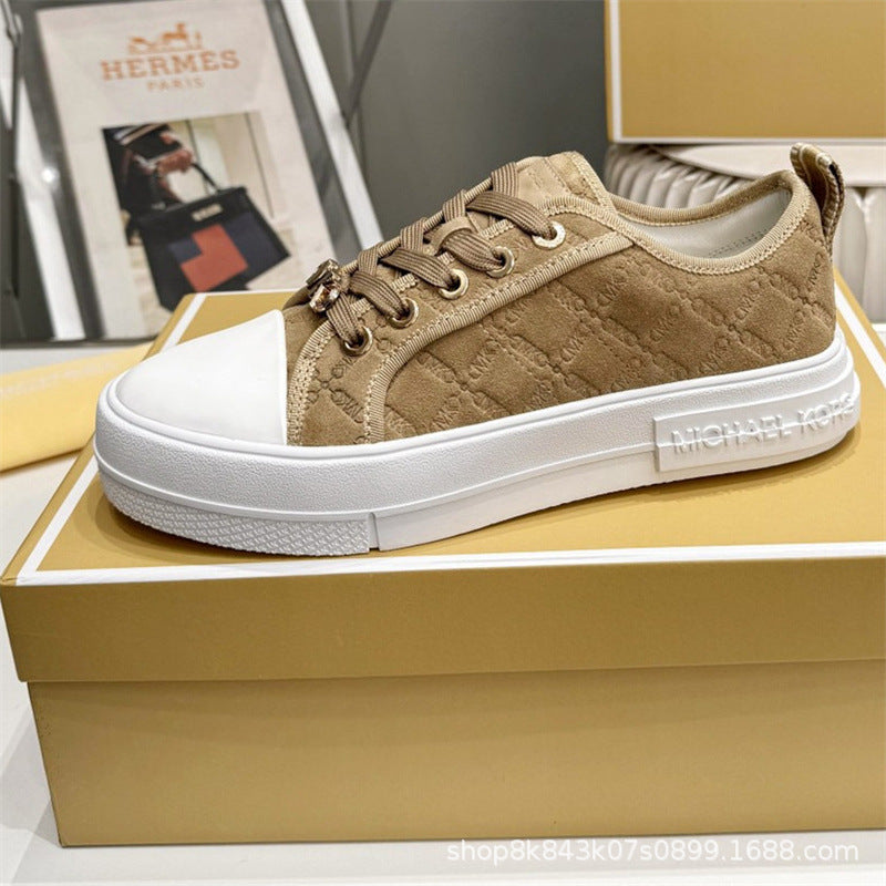 2024MK moda nuevas zapatillas blancas de mujer, piel de becerro, hebilla metálica con cordones, zapatillas de escalada, tendencia zapatillas de correr