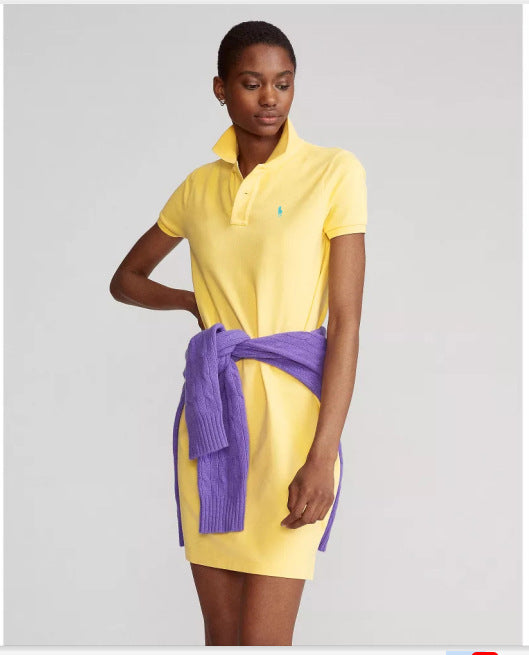 Vestido exclusivo de verano de caballo RL con cuello POLO de mujer con cuello POLO de algodón puro, vestido casual de golf deportivo femenino