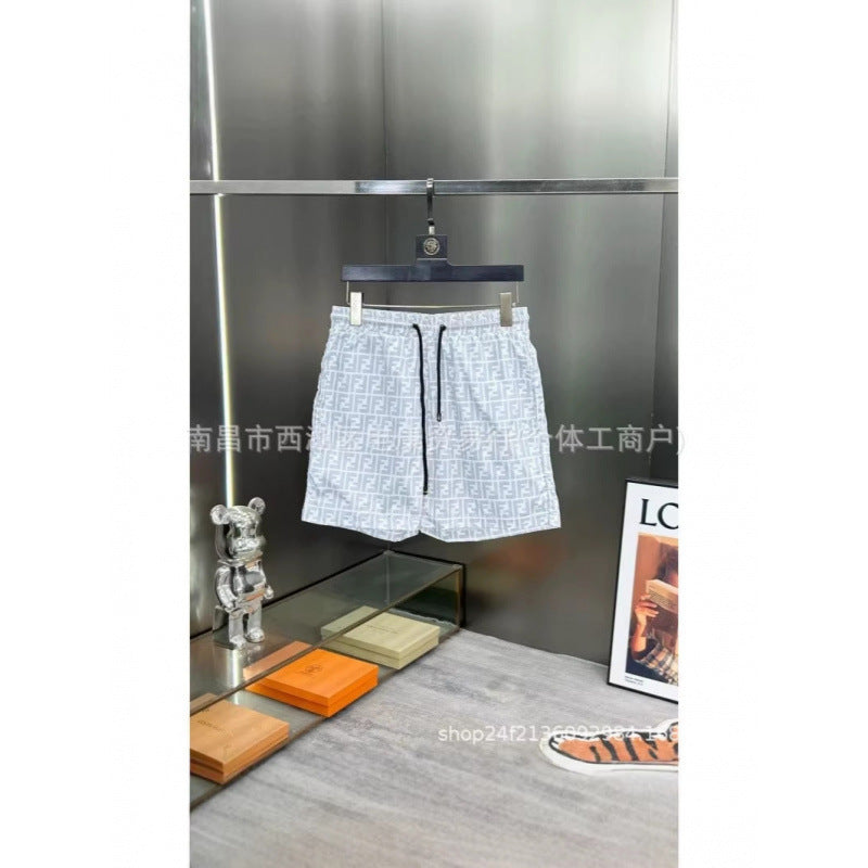 Pantalones cortos de playa de hombre con doble letra F de comercio exterior transfronterizo, pantalones cortos de baño de playa, pantalones cortos casuales elásticos de secado rápido