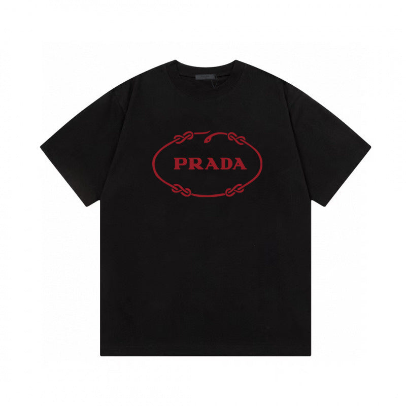 Camiseta de triángulo triángulo de alta edición alta de edición transfronteriza de PRA Pujia, unisex verano, suelta y versátil de manga corta con estampado
