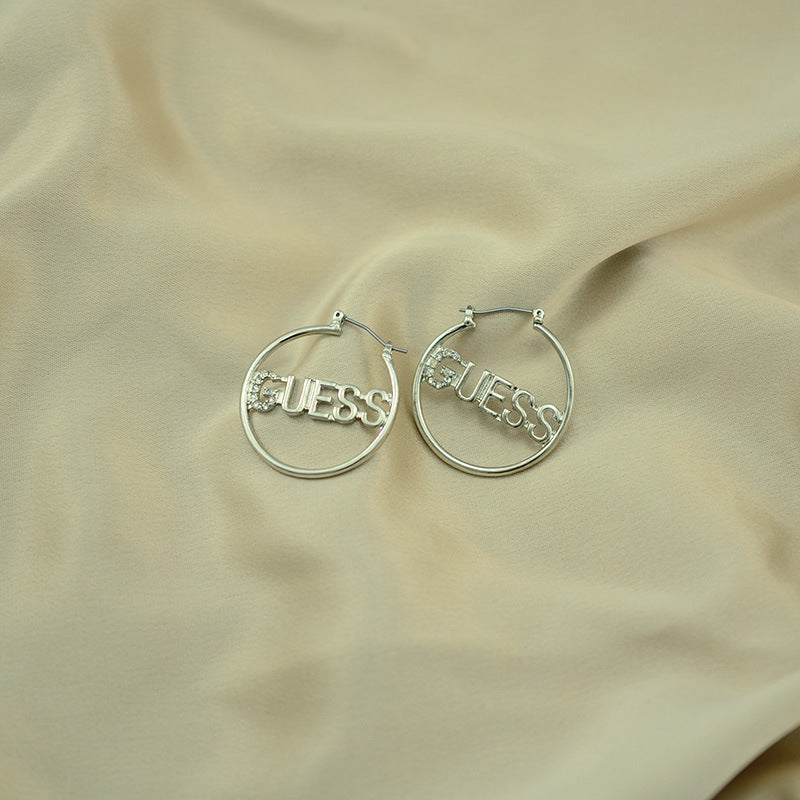 Pendientes de mujer para mujeres, nuevos pendientes europeos y americanos con letras G circulares, pendientes de piedras preciosas de moda, dropshipping de studs de una sola pieza