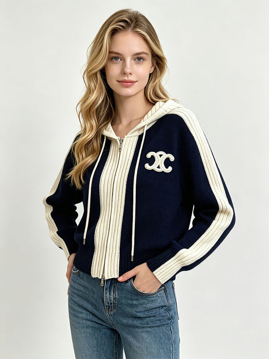 Women's hooded cardigan CE | Zipper and color blocks