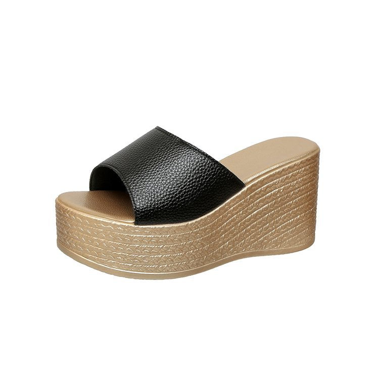 Zapatillas de tacón de cuña de talla grande transfronterizas, suela gruesa, plataforma impermeable con boca de pescado y suela gruesa, sandalias de talla grande de comercio extranjero, zapatillas de playa de moda