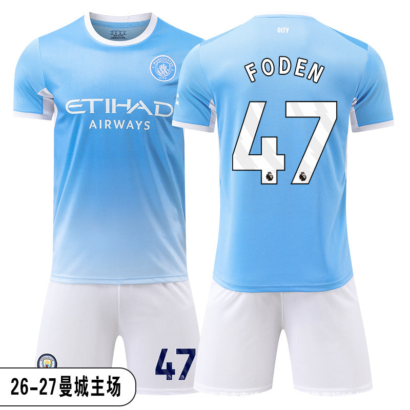 26 27 Camiseta de local del Manchester City, set de equipación de fútbol de la Premier League 9 de Haaland, equipación de entrenamiento infantil, nueva camiseta