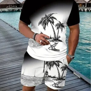 Conjunto casual de hip-hop casual de verano con impresión digital 3D de Amazon de Amazon lleva pantalones cortos de cuello redondo y manga corta sueltos