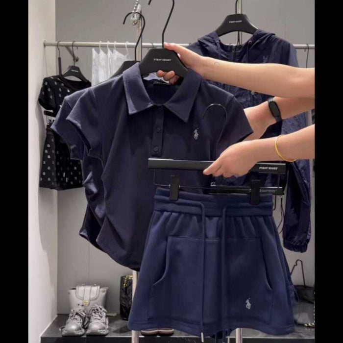 Vestido de manga corta con cuello polo bordado en poni para mujer, superventas de dopamina de verano, conjunto deportivo casual versátil de dos piezas