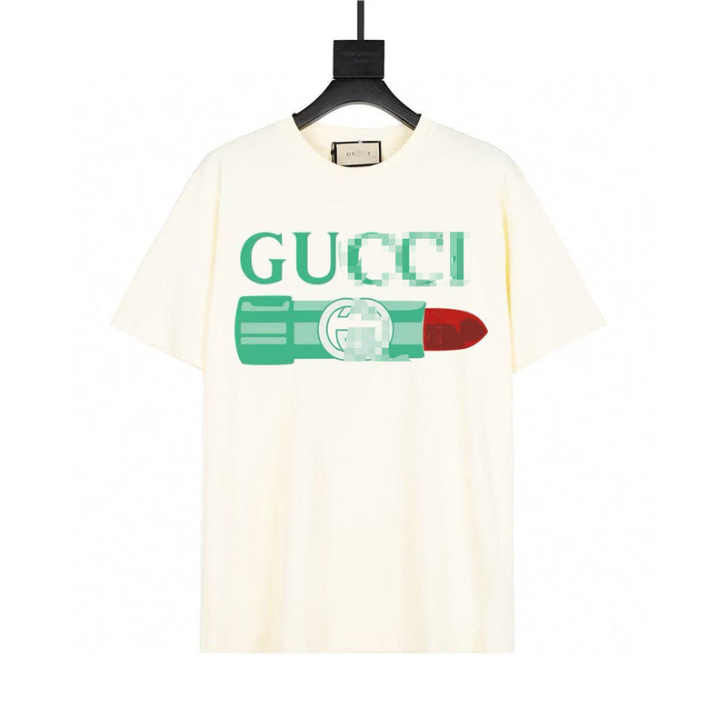 Letra de la familia G, camiseta con estampado de perro de pan, doble anillo, gran logo, manga corta, hombre y mujer de la misma pareja, estilo transfronterizo