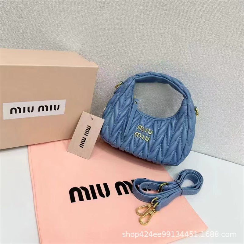 Miu Home Nuevo bolso de empanadillas de mano, Bolsa de mano de comercio exterior, Bolso de mujer, Mini bandolera de un solo hombro, Hilos bordados Caseros con nubes plisadas