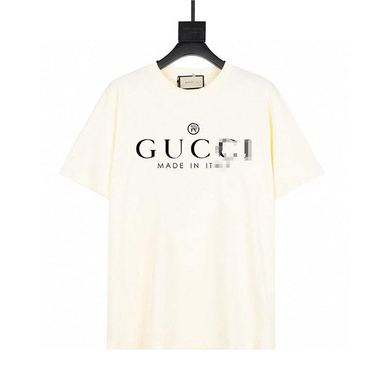 Letra de la familia G, camiseta con estampado de perro de pan, doble anillo, gran logo, manga corta, hombre y mujer de la misma pareja, estilo transfronterizo