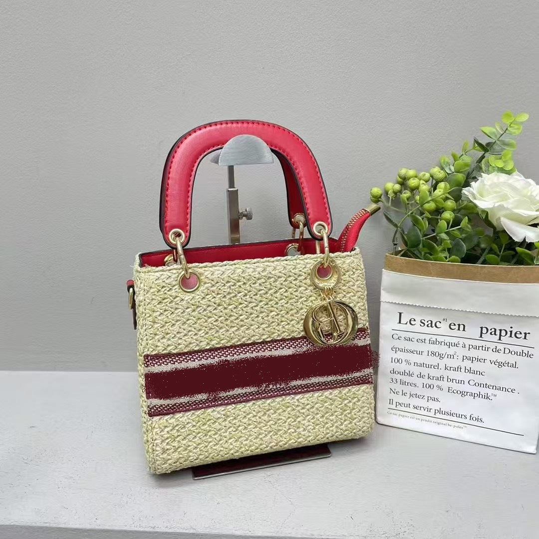 Women's Woven Straw Summer Handbag | Small Square Crossbody with Wide Strap | No Box