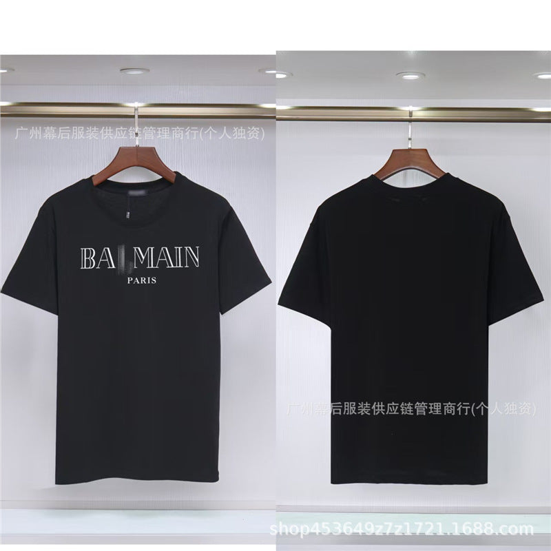 Versión correcta de la tendencia de lujo de París B: 26SS nuevo bordado unisex con cuello redondo, camiseta de algodón de manga corta y manga corta, comercio exterior