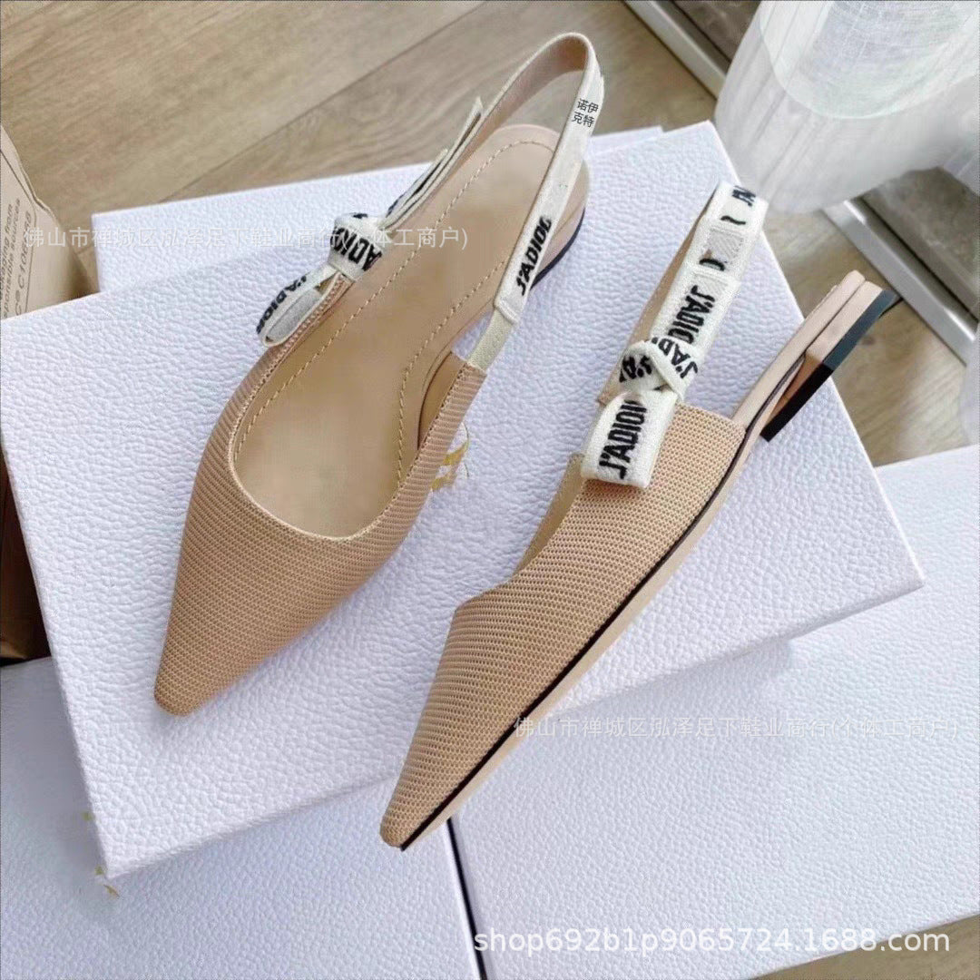 Primavera y otoño 2026 Nuevos tacones altos Zapatos familiares D Lazos de letras bordados Sandalias de cuero genuino Tacones de gato Tacones de aguja para mujer