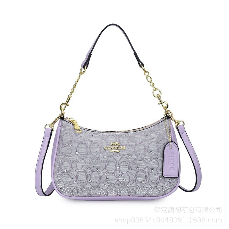 Bolso monograma Koujia con pedrería con media luna y media, nuevo bolso de cadena versátil transfronterizo, bolso bandolero cruzado de un solo hombro