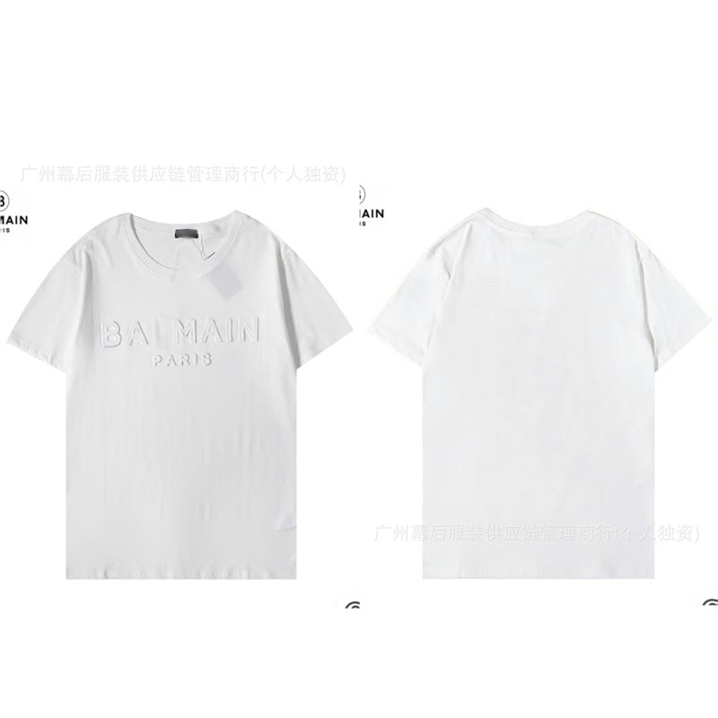 Versión correcta de la tendencia de lujo de París B: 26SS nuevo bordado unisex con cuello redondo, camiseta de algodón de manga corta y manga corta, comercio exterior