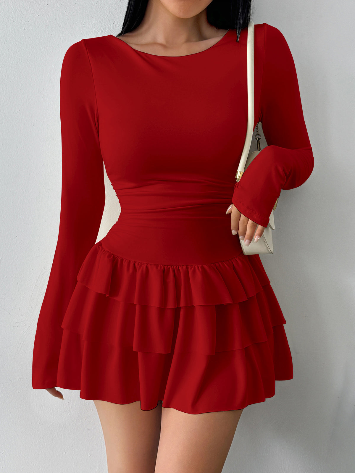 Vestido Manga Larga Mujer Color Sólido Adelgazante | Otoño Invierno 2026