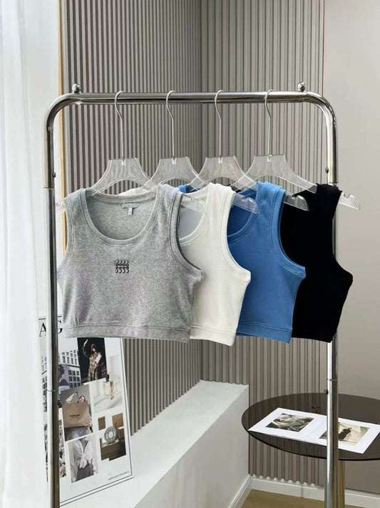 T-shirt corta da donna LO | A coste con ricamo