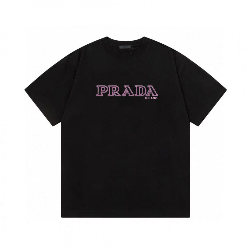 Camiseta de triángulo triángulo de alta edición alta de edición transfronteriza de PRA Pujia, unisex verano, suelta y versátil de manga corta con estampado