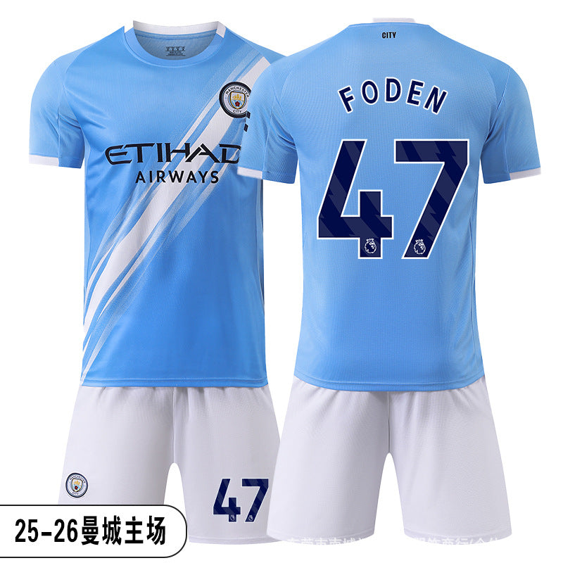 26 27 Camiseta de local del Manchester City, set de equipación de fútbol de la Premier League 9 de Haaland, equipación de entrenamiento infantil, nueva camiseta