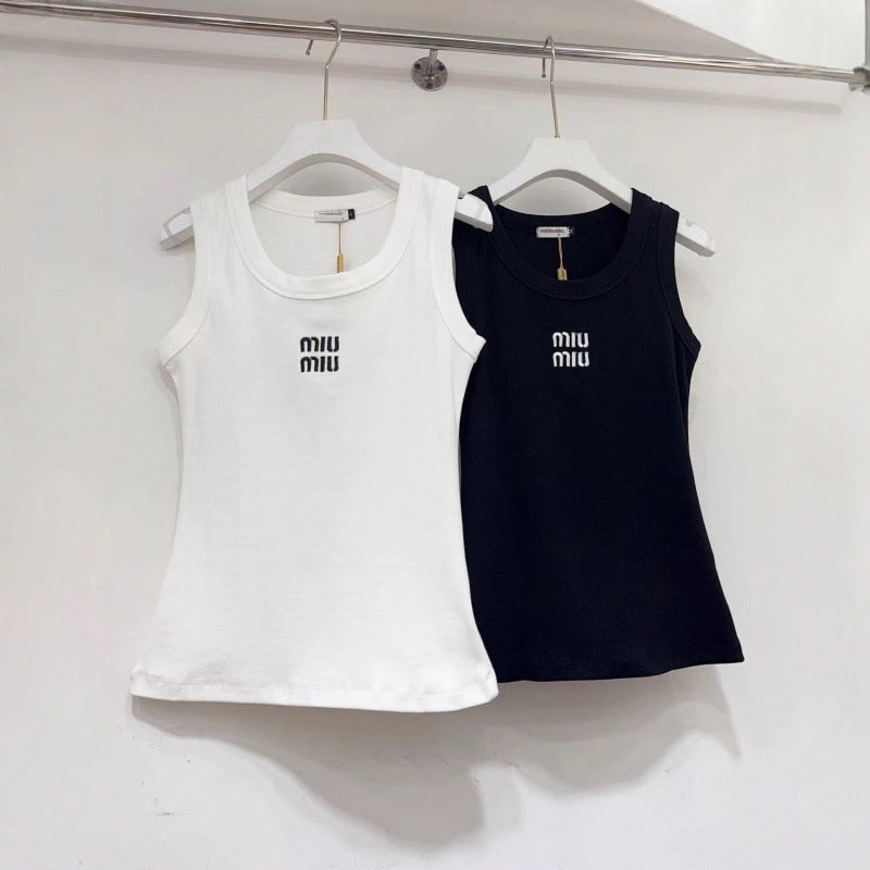 Primavera/verano 2026 Nuevo Básico Versátil con Bordado Letras Slim Slim Chaleco sin mangas para mujer