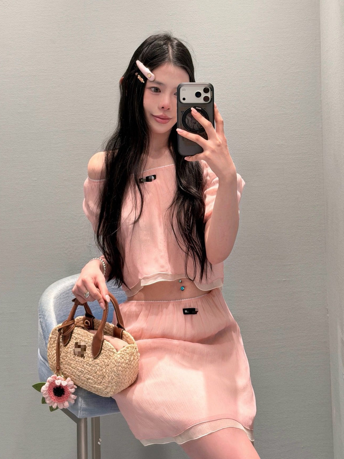 Women's Pink MM Set | A-Line Midi Skirt