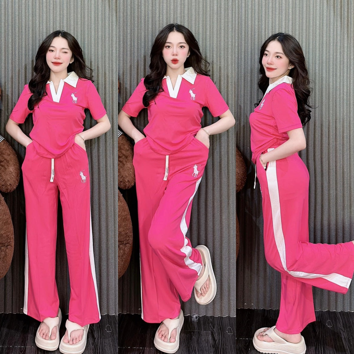 Set Deportivo Mujer Dos Piezas Cuello Polo Pantalones | Casual Verano