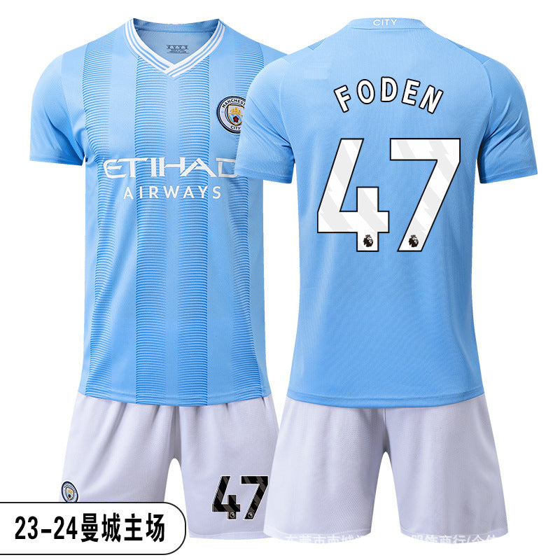 26 27 Camiseta de local del Manchester City, set de equipación de fútbol de la Premier League 9 de Haaland, equipación de entrenamiento infantil, nueva camiseta