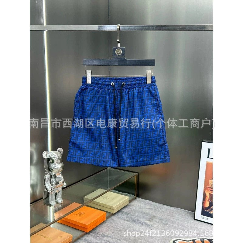 Pantalones cortos de playa de hombre con doble letra F de comercio exterior transfronterizo, pantalones cortos de baño de playa, pantalones cortos casuales elásticos de secado rápido