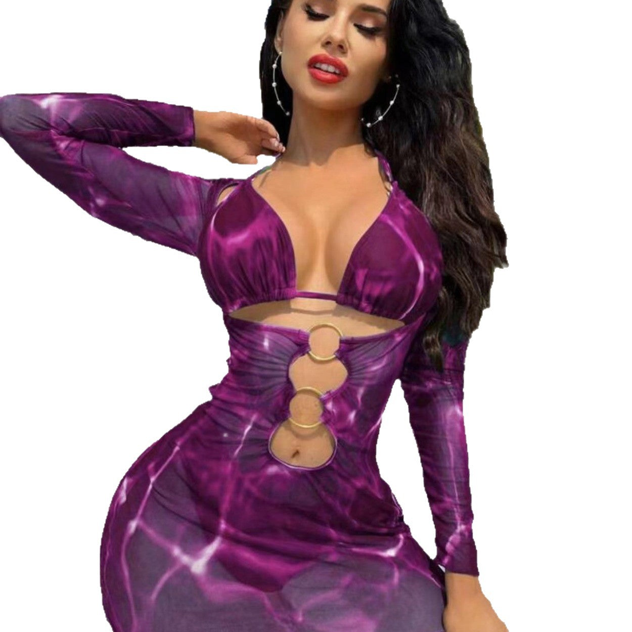 Nuevo bikini de manga larga de manga larga de rejilla de malla multicolor de Amazon 2024 2024