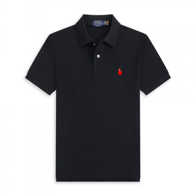 Verano 2025 Comercio Exterior RLoro Camiseta Raco Ralph Lawrence Camiseta de Manga Corta Hombre Logo de Solapa Pony Bordada Ropa Casual Bordada