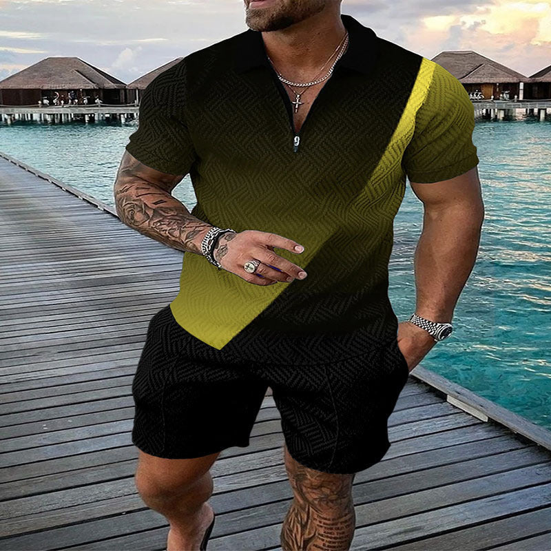 Conjunto de dos piezas de manga corta y pantalones cortos de Amazon de verano transfronterizo 2024 para comercio exterior, conjunto deportivo casual masculino