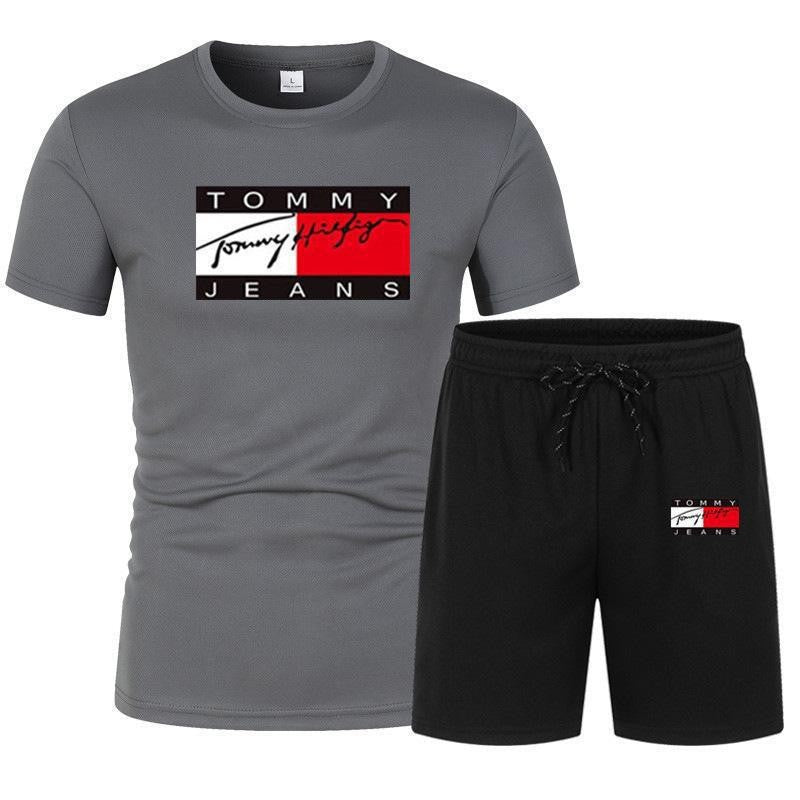 Conjunto casual casual de manga corta para hombre de manga corta en ventas 2025: pantalones cortos de talla grande transpirables de malla + conjunto de camiseta de dos piezas