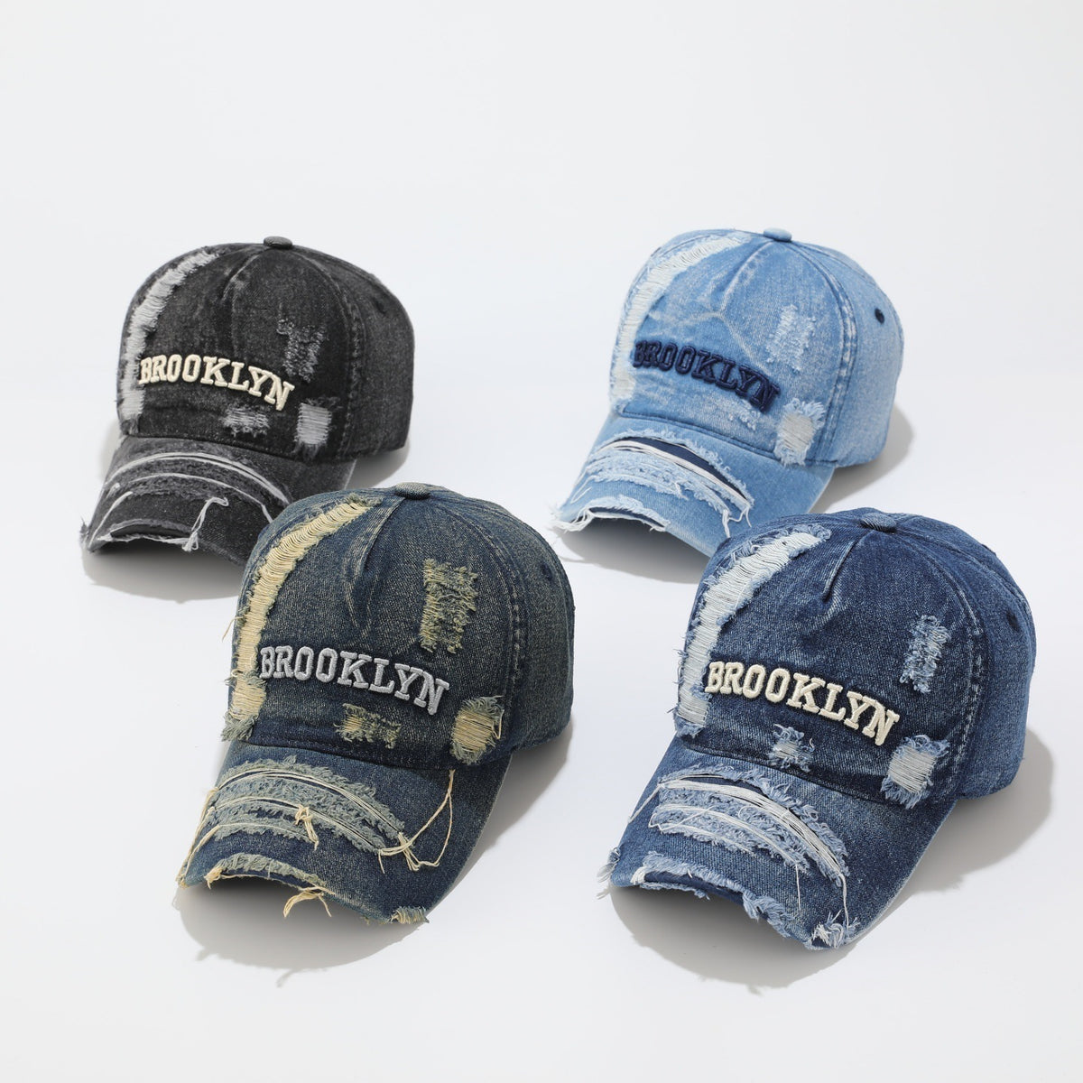 Commerce extérieur BROOKLYN casquette en jean déchiré, chapeau à bec de canard à bord petit et grand pour hommes, délavé et de haute qualité qui met en valeur le visage