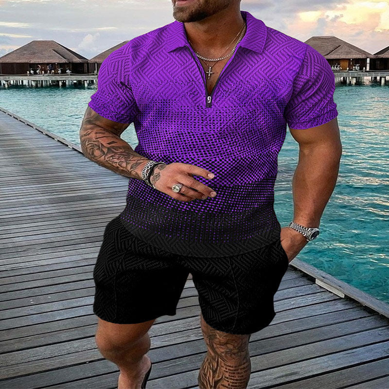 Conjunto de dos piezas de manga corta y pantalones cortos de Amazon de verano transfronterizo 2024 para comercio exterior, conjunto deportivo casual masculino