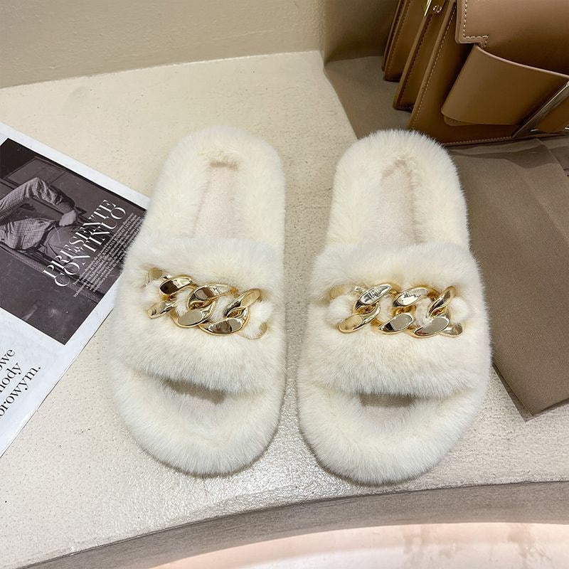 Las zapatillas de cadena de suela gruesa para mujeres llevan el nuevo algodón de peluche explosivo de primavera e verano de celebridades de Internet en otoño e invierno en 2024
