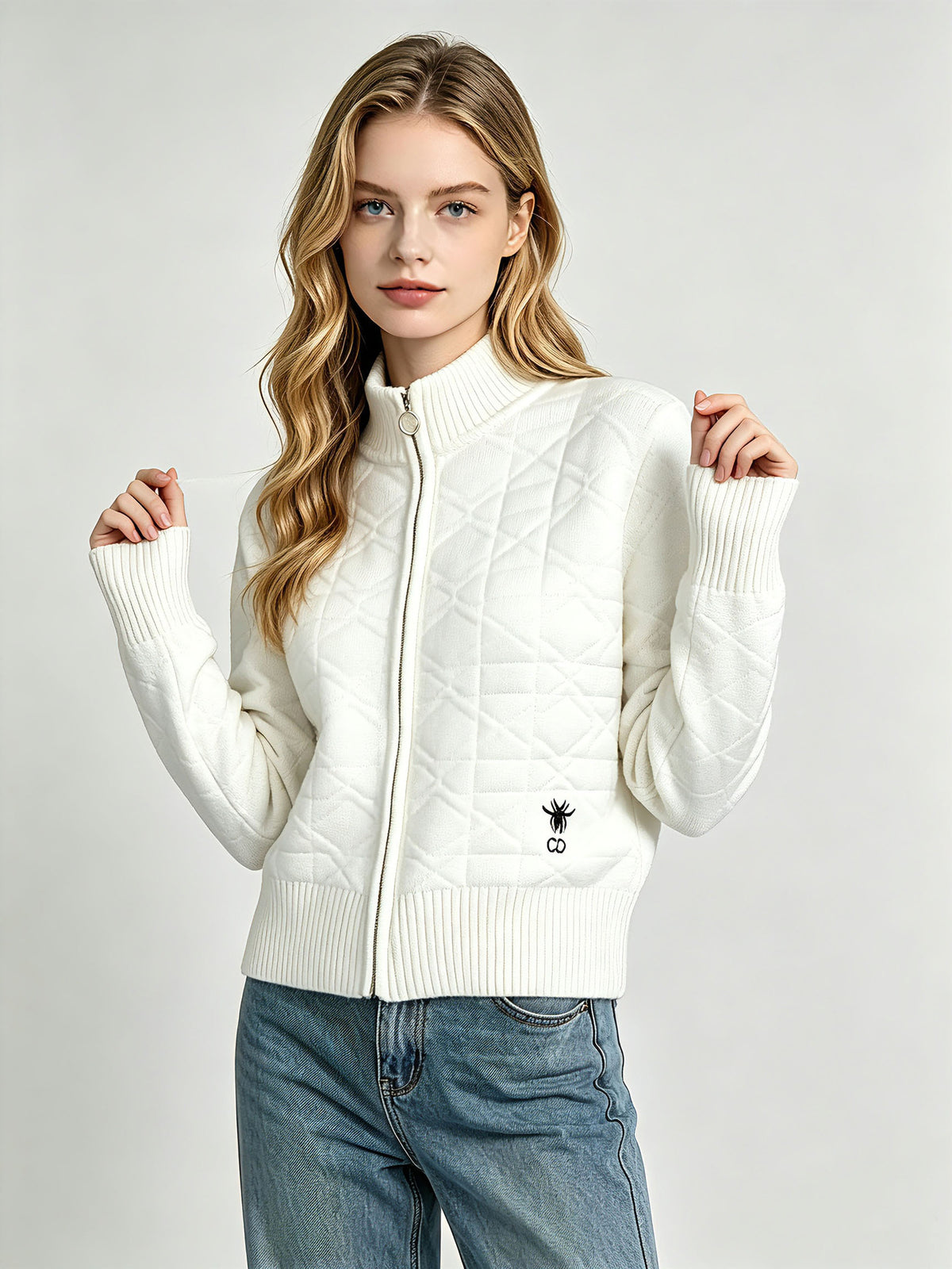 CD Diamond Zip-Up Knit Cardigan | Autumn Winter