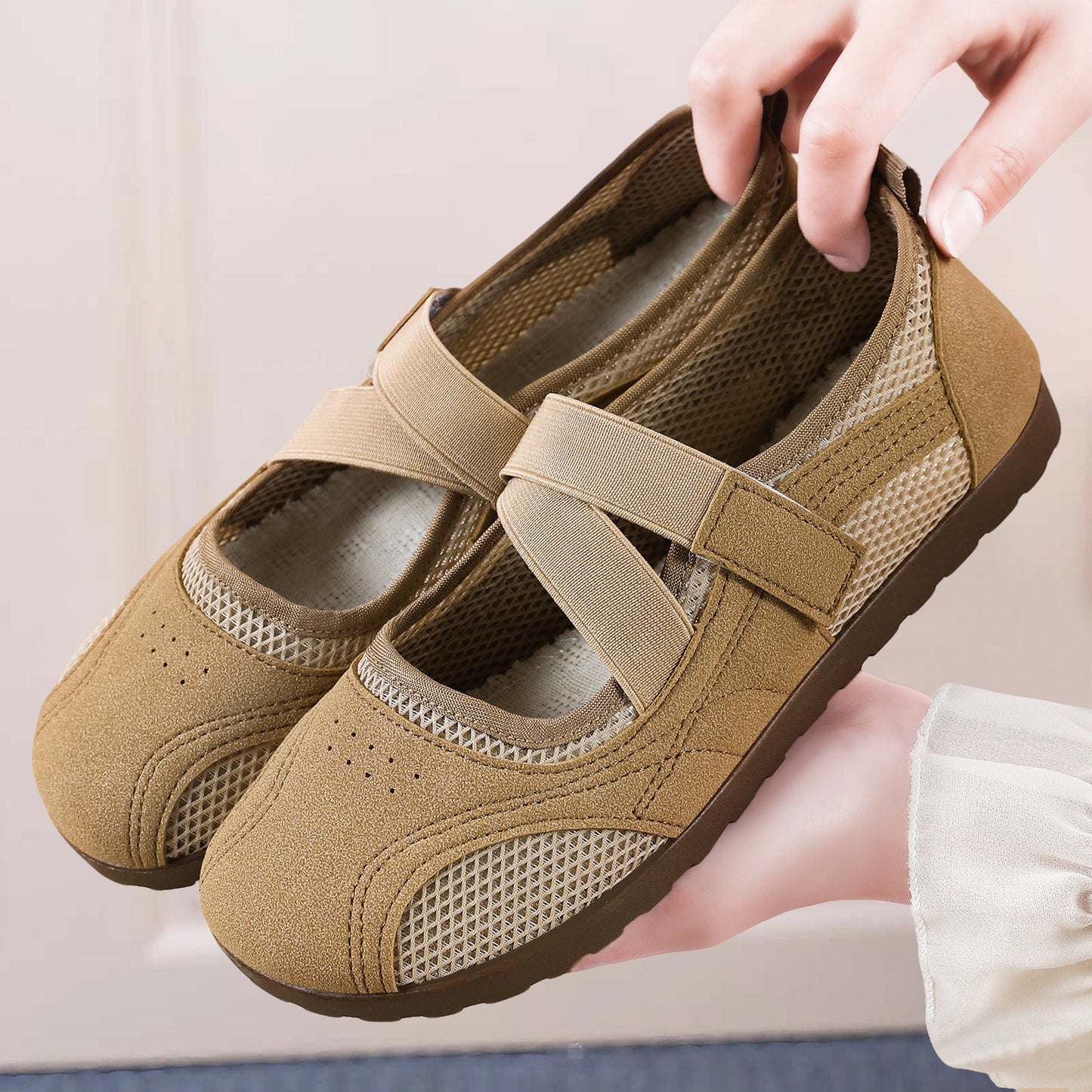Zapatos de mujer Mary Jane 2026 Verano nuevos Zapatos de malla recortados Velcro Zapatos Casual Versátiles Zapatos de mujer