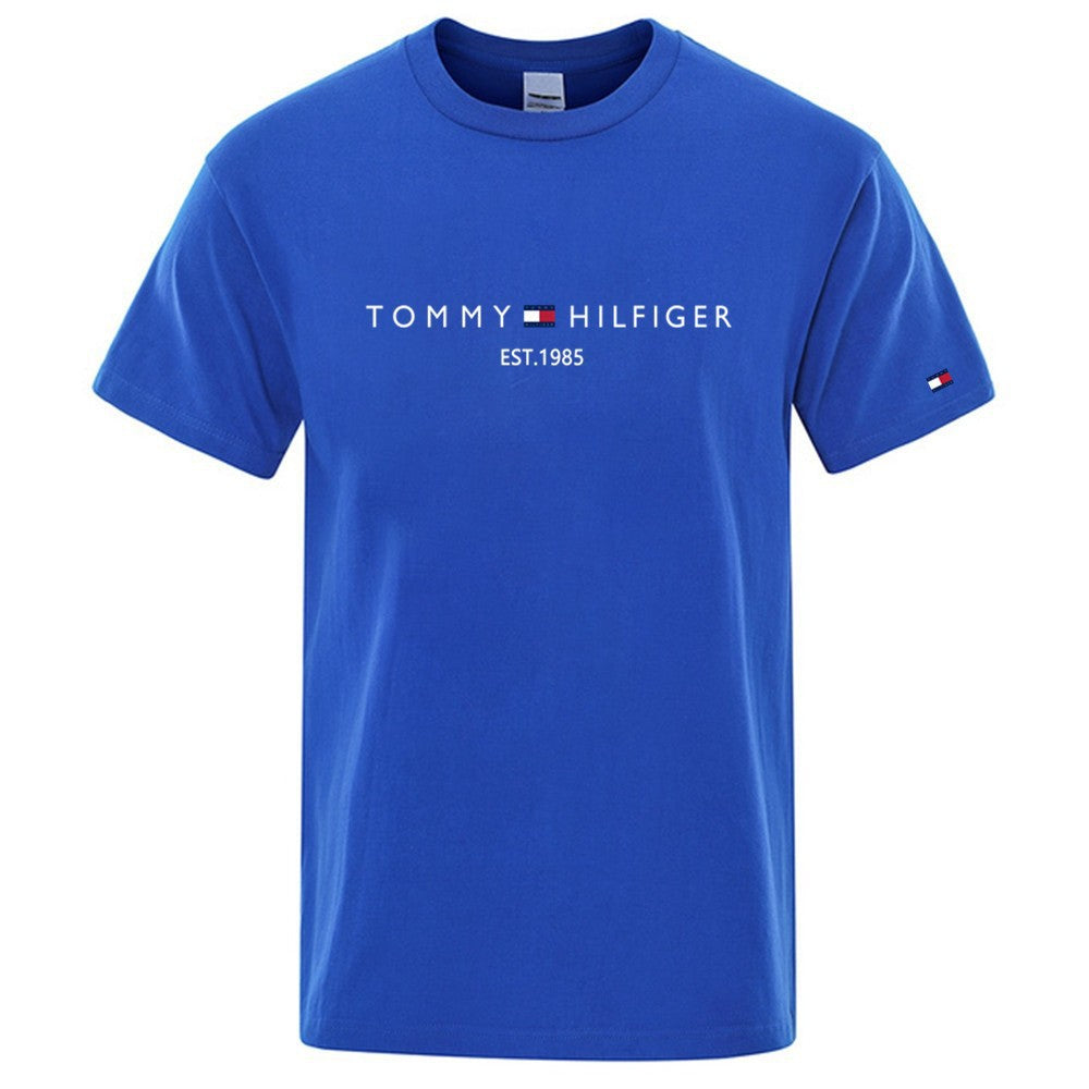 Nuevo verano 2025 camiseta de manga corta con cuello redondo masculino, camiseta deportiva casual de moda para hombres, manga larga para mujer