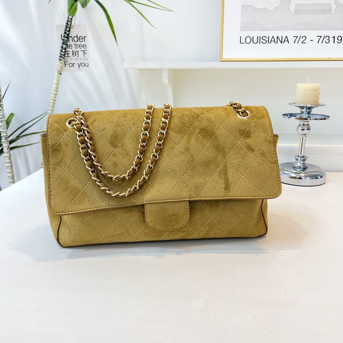 Borsa in camoscio trapuntato con catena da donna | Senza scatola