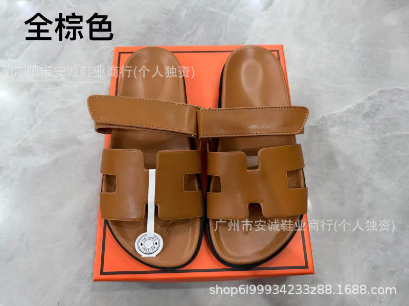 Sandalias Planas Velcro Mujer Suela Gruesa Cuero