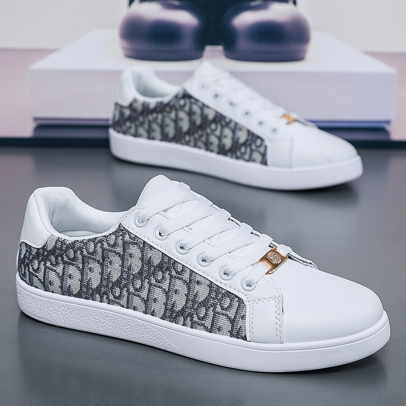 Suela blanda, suela ligera, zapatos de hombre, letras impresas de marca de moda, empalme, zapatos casuales de contraste, zapatos deportivos de lona transpirable blancos para hombres