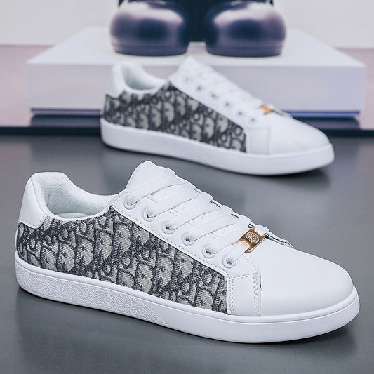 Suela blanda, suela ligera, zapatos de hombre, letras impresas de marca de moda, empalme, zapatos casuales de contraste, zapatos deportivos de lona transpirable blancos para hombres