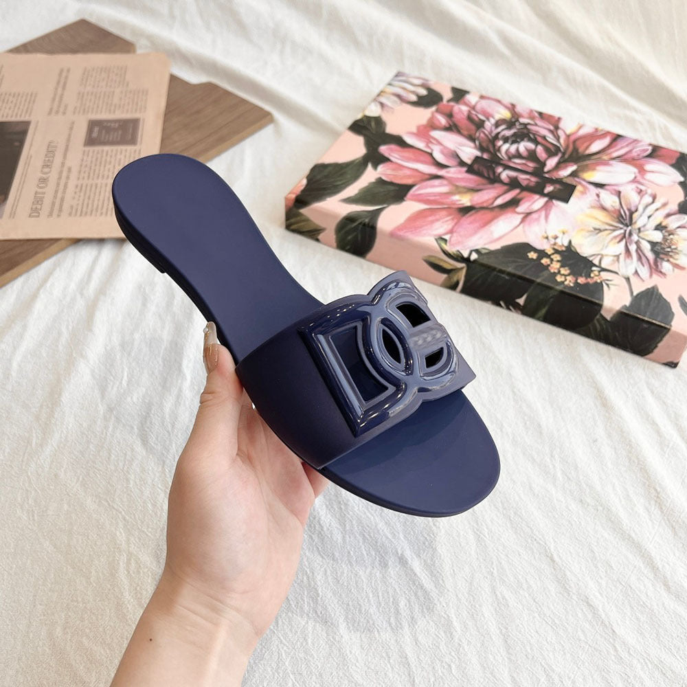 25 sandalias europeas y americanas D New G para mujer casual casual off-line, zapatillas anti-fruta de gelatina, zapatillas planas antideslizantes de playa
