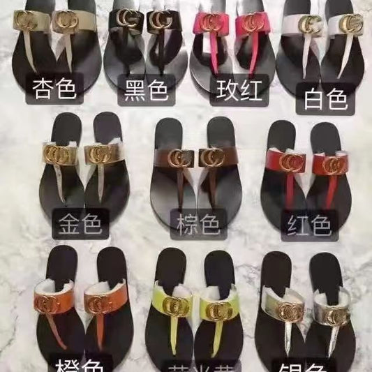 2023 Nuevas zapatillas de comercio exterior europeas y americanas Zapatillas planas de mujer Zapatillas de mujer Casual versátil de dedos abiertos, sandalias V