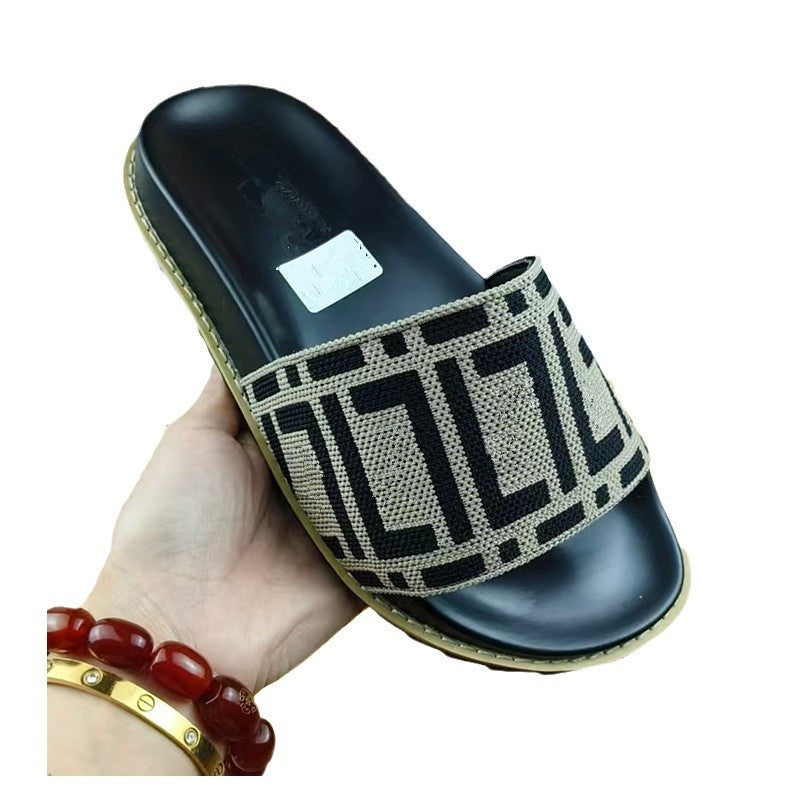 42 43 zapatillas de mujer talla grande, nuevo monograma FD Letter, sandalias planas de vaquero elástico de una sola pieza Dropshipping